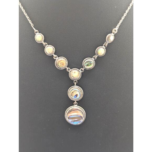 Vintage 925 Sterling Silver Abalone 'Y' Drop Chain Necklace - Picture 1 of 10